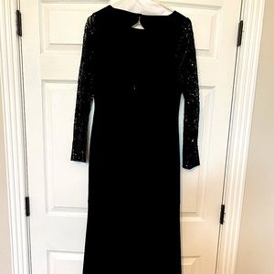 Black Formal, worn once. Shell 94% polyester, 8% spandex.  Lining 100% polyester